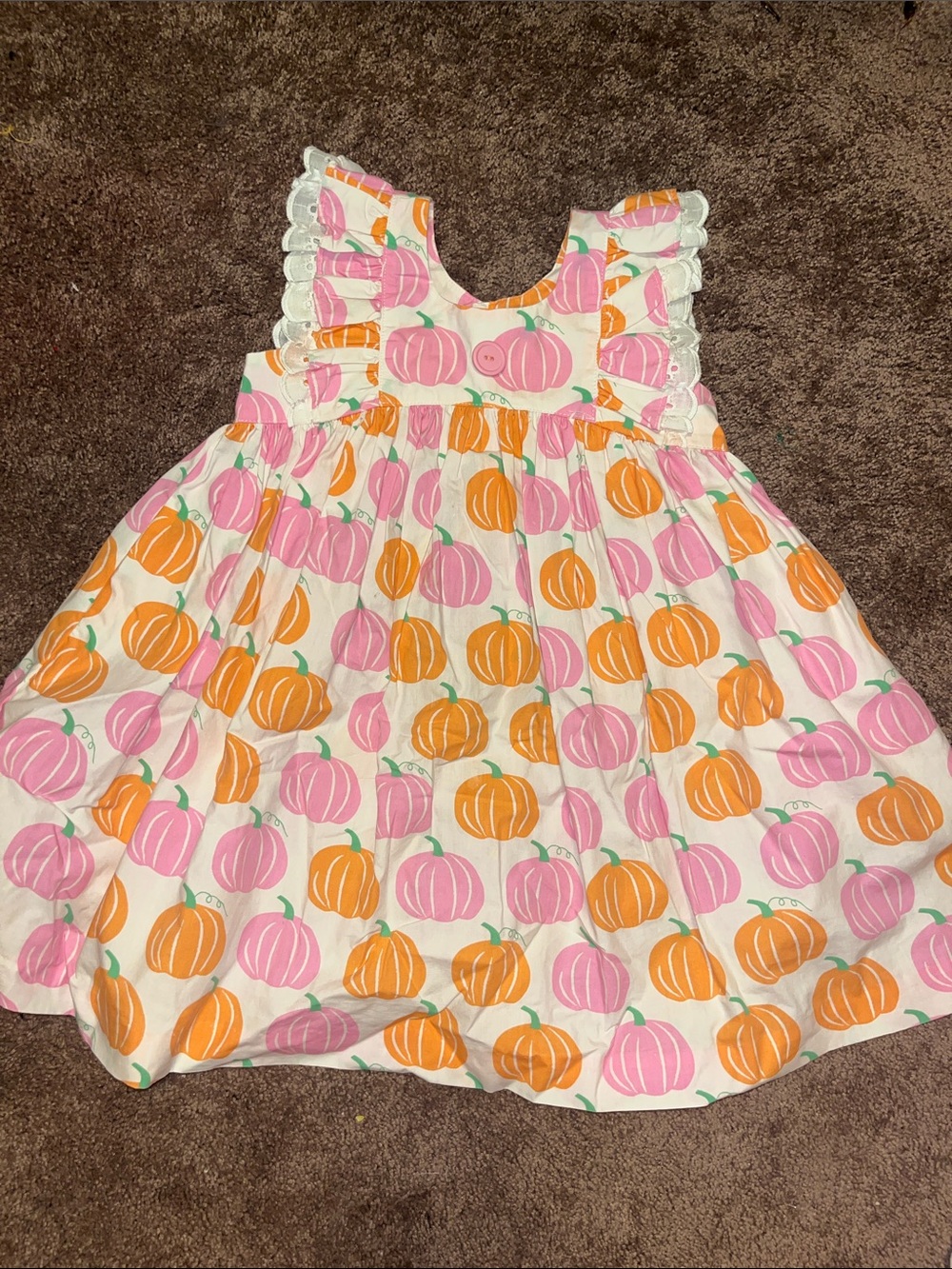 Eleanor Rose Pink and Orange Pumpkin Print Ruffle Dress